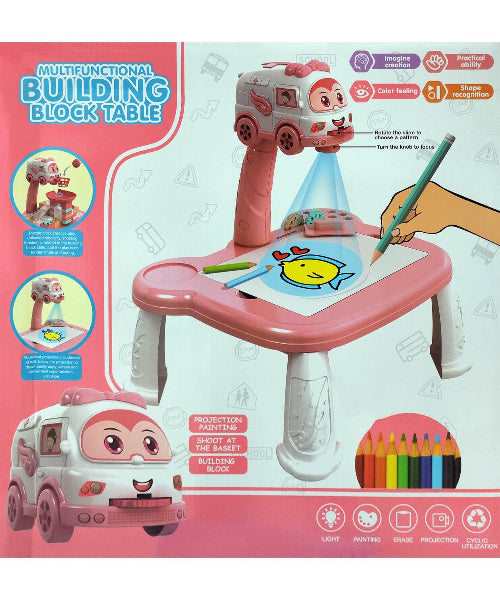 63pcs Building Block Kids Led Painting Projection Drawing Board Table Toy