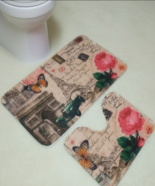 Vintage Paris 3-Piece Bathroom Rug Set – Eiffel Tower & Floral Design