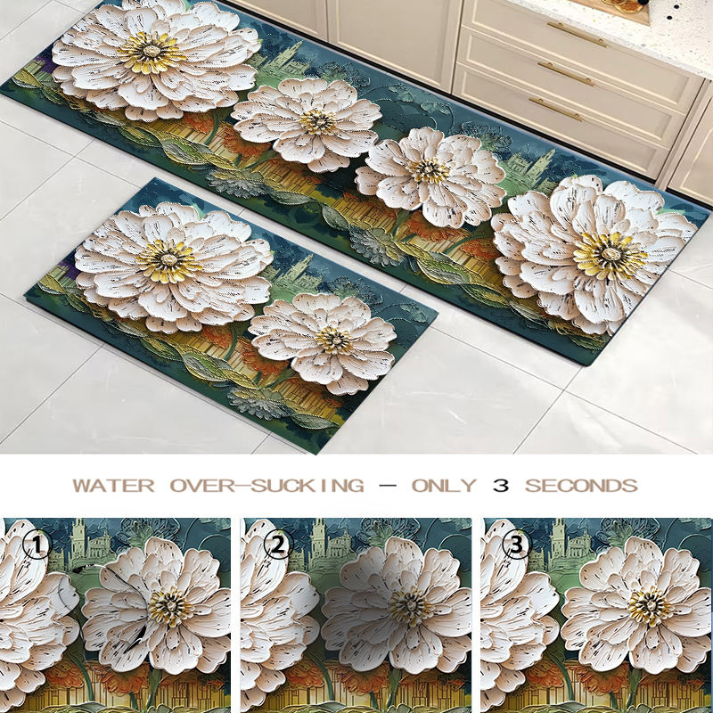 3D Visual Floral Anti-Slip Mat – Quick-Dry Absorbent Doormat & Bath Rug