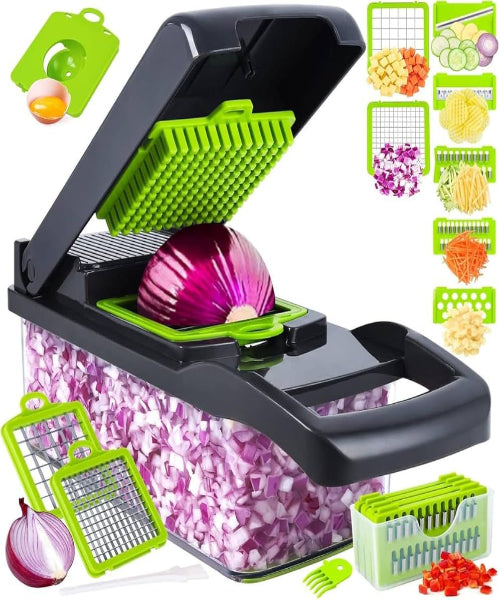 16-in-1 Multifunctional Vegetable Chopper, Mandoline Slicer & Dicer with 8 Steel Blades