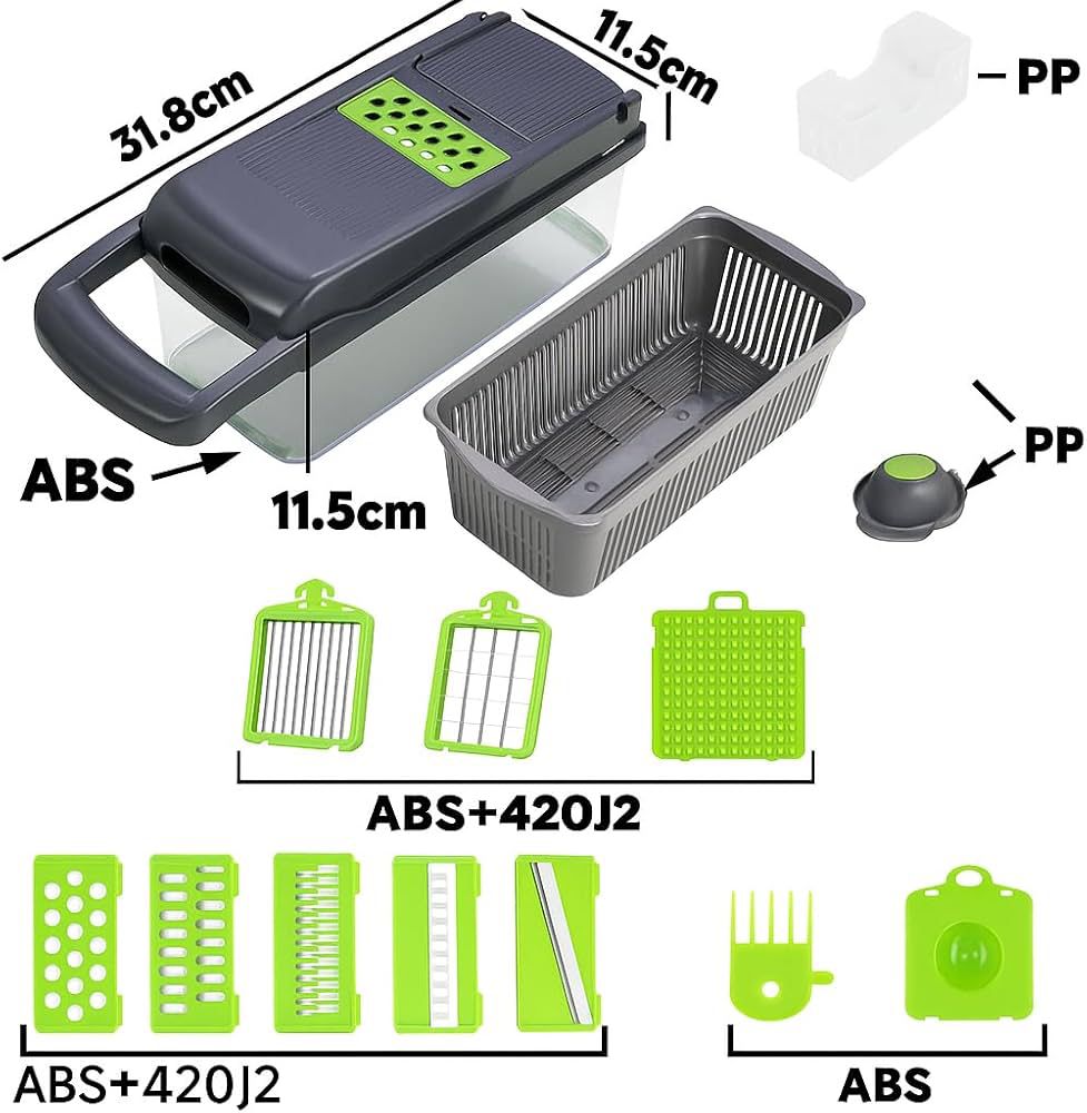 16-in-1 Multifunctional Vegetable Chopper, Mandoline Slicer & Dicer with 8 Steel Blades