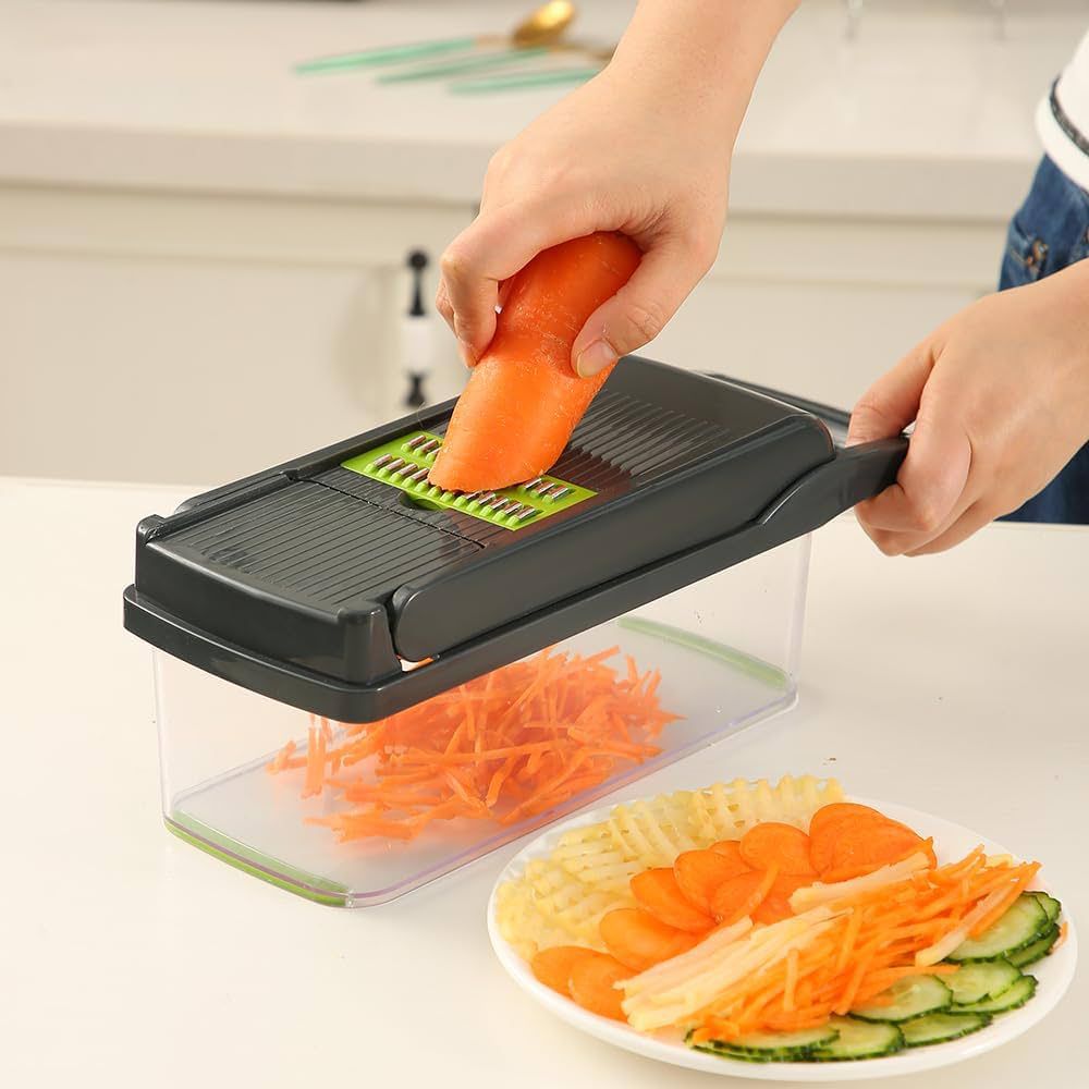 16-in-1 Multifunctional Vegetable Chopper, Mandoline Slicer & Dicer with 8 Steel Blades