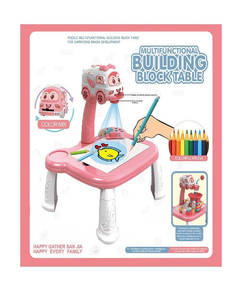 63pcs Building Block Kids Led Painting Projection Drawing Board Table Toy